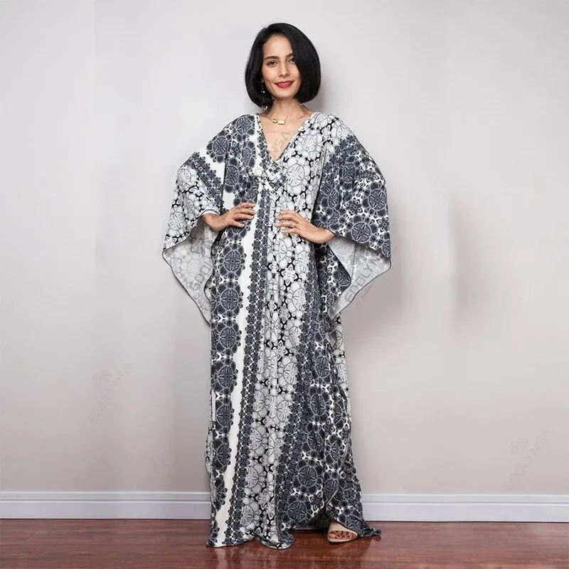 Batwing Sleeve Tunic Women Beachwear Style Kaftan Dress