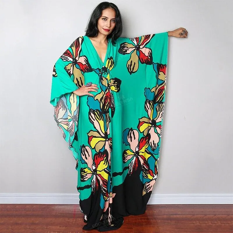 Batwing Sleeve Tunic Women Beachwear Style Kaftan Dress