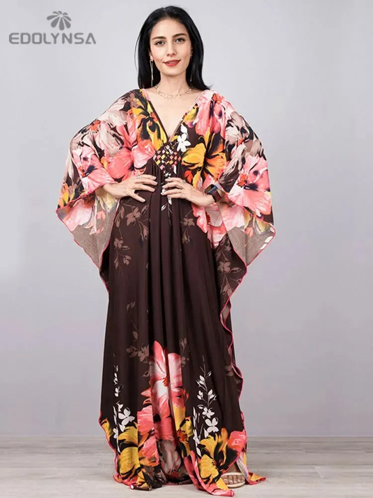 Batwing Sleeve Tunic Women Beachwear Style Kaftan Dress