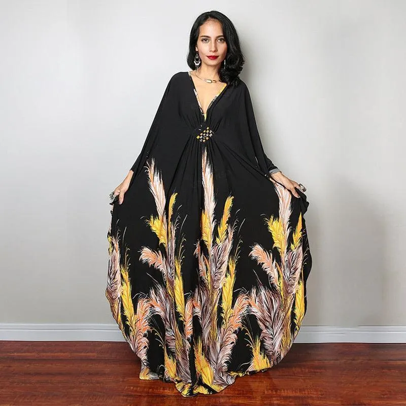 Batwing Sleeve Tunic Women Beachwear Style Kaftan Dress