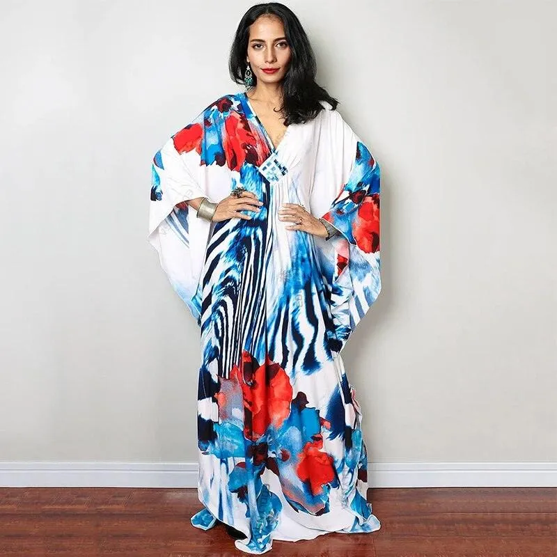 Batwing Sleeve Tunic Women Beachwear Style Kaftan Dress