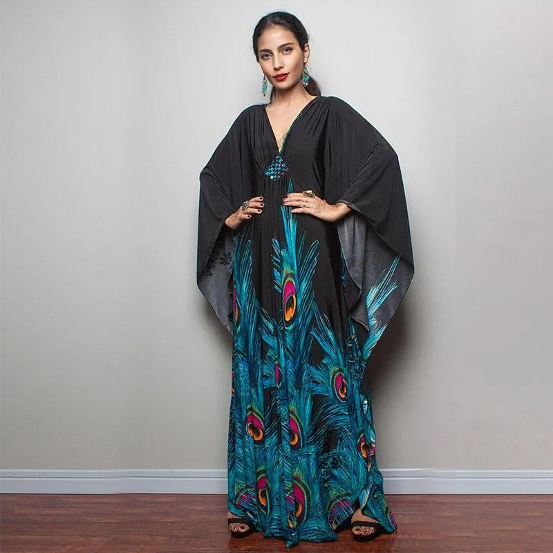 Batwing Sleeve Tunic Women Beachwear Style Kaftan Dress