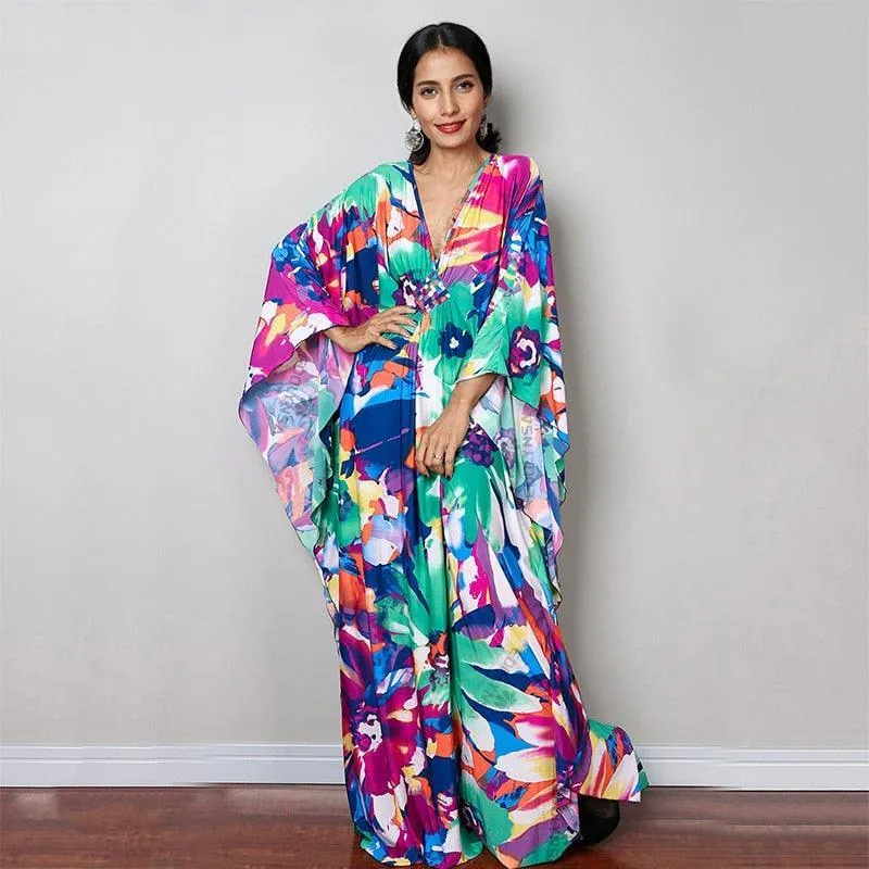 Batwing Sleeve Tunic Women Beachwear Style Kaftan Dress
