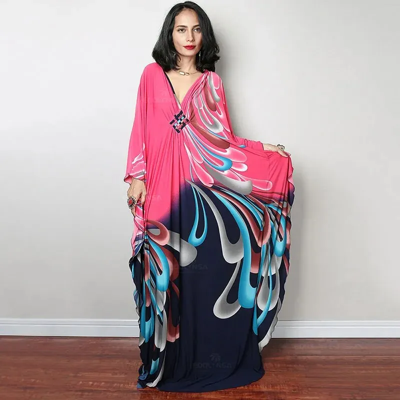 Batwing Sleeve Tunic Women Beachwear Style Kaftan Dress