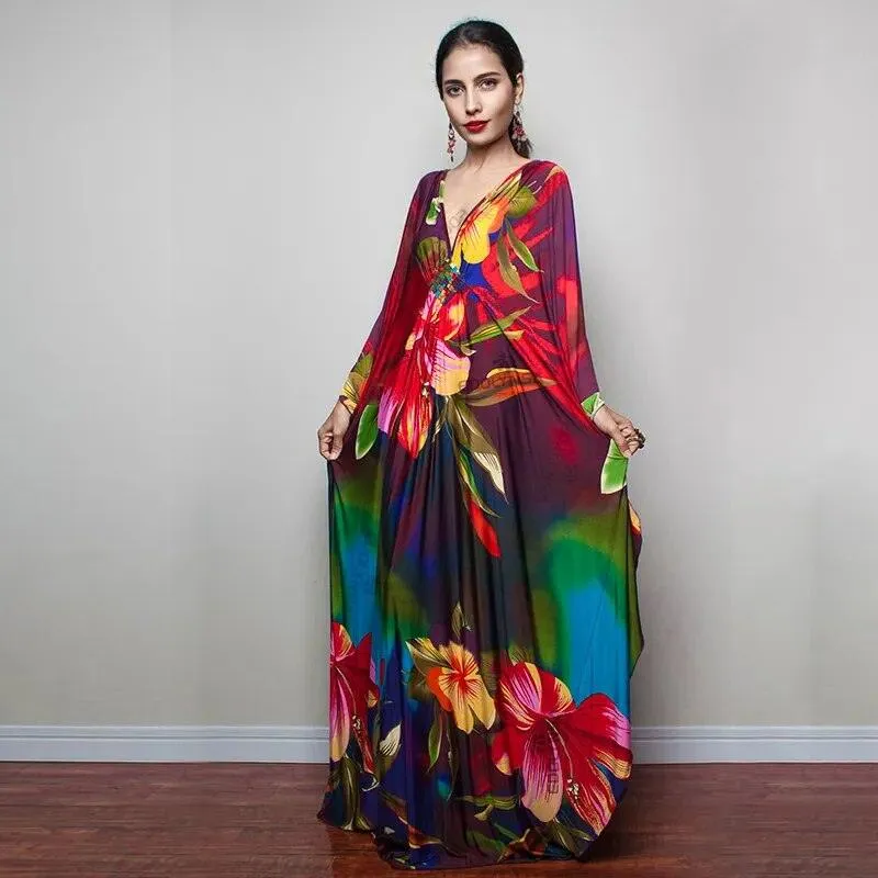 Batwing Sleeve Tunic Women Beachwear Style Kaftan Dress