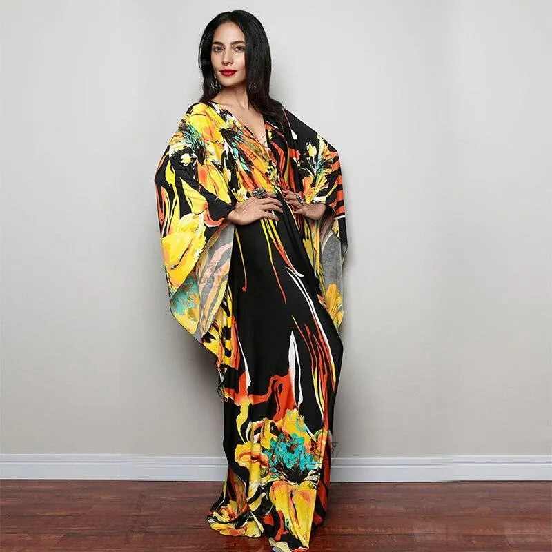Batwing Sleeve Tunic Women Beachwear Style Kaftan Dress