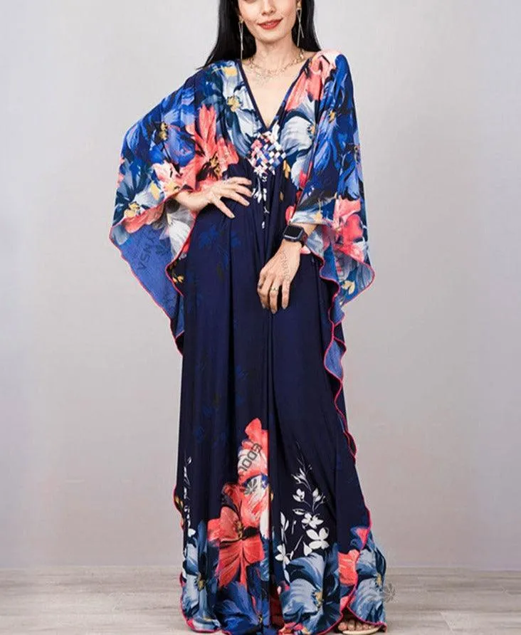 Batwing Sleeve Tunic Women Beachwear Style Kaftan Dress