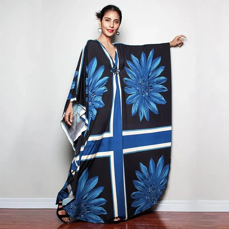 Batwing Sleeve Tunic Women Beachwear Style Kaftan Dress