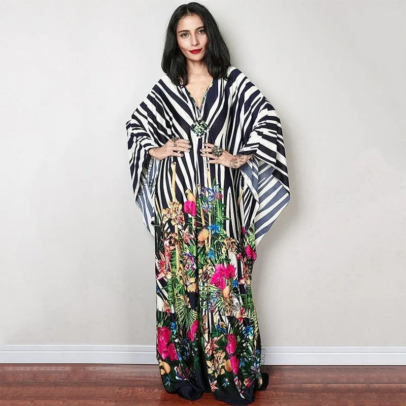 Batwing Sleeve Tunic Women Beachwear Style Kaftan Dress