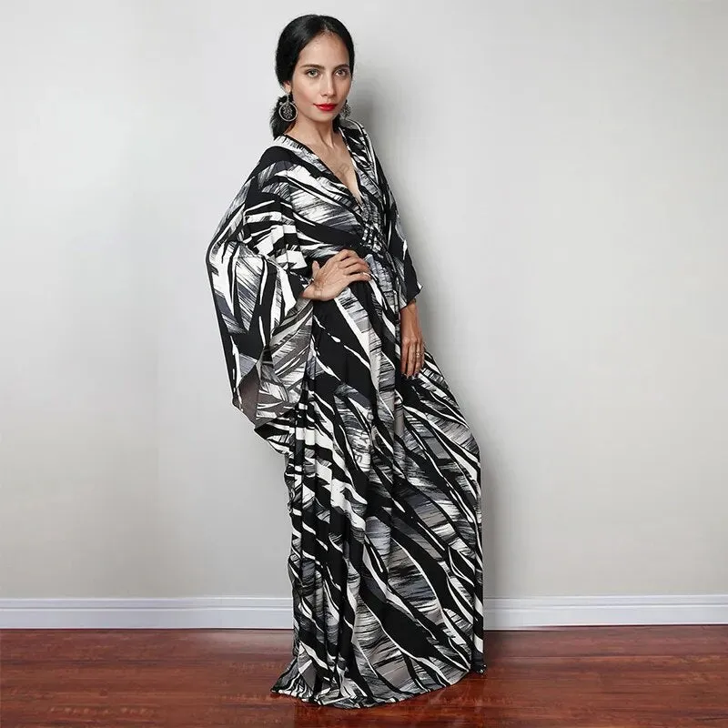 Batwing Sleeve Tunic Women Beachwear Style Kaftan Dress