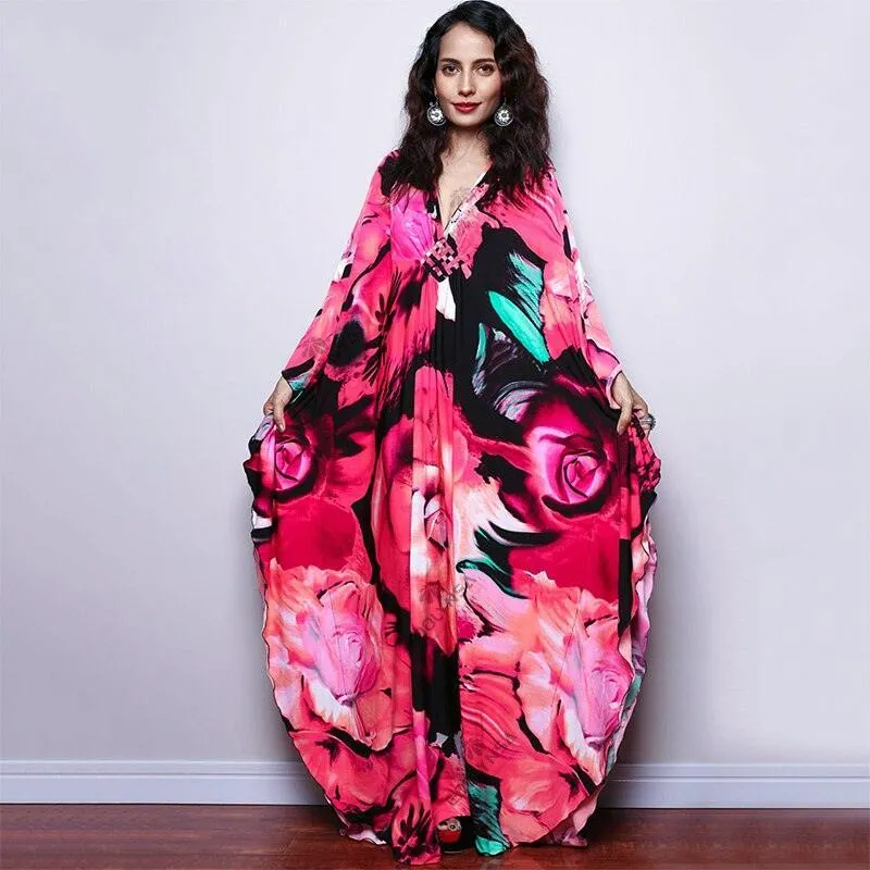 Batwing Sleeve Tunic Women Beachwear Style Kaftan Dress