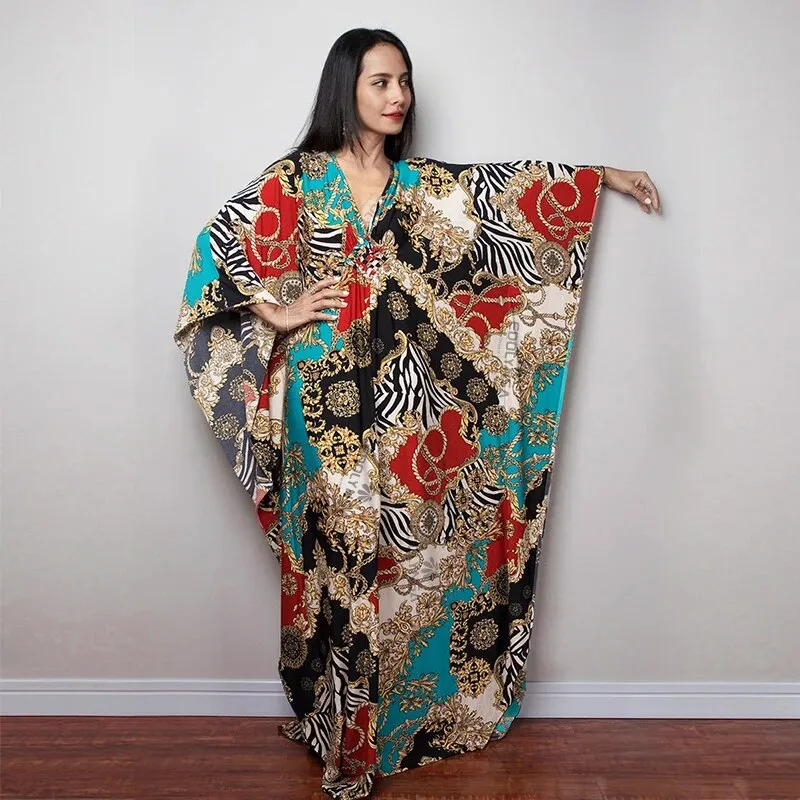 Batwing Sleeve Tunic Women Beachwear Style Kaftan Dress