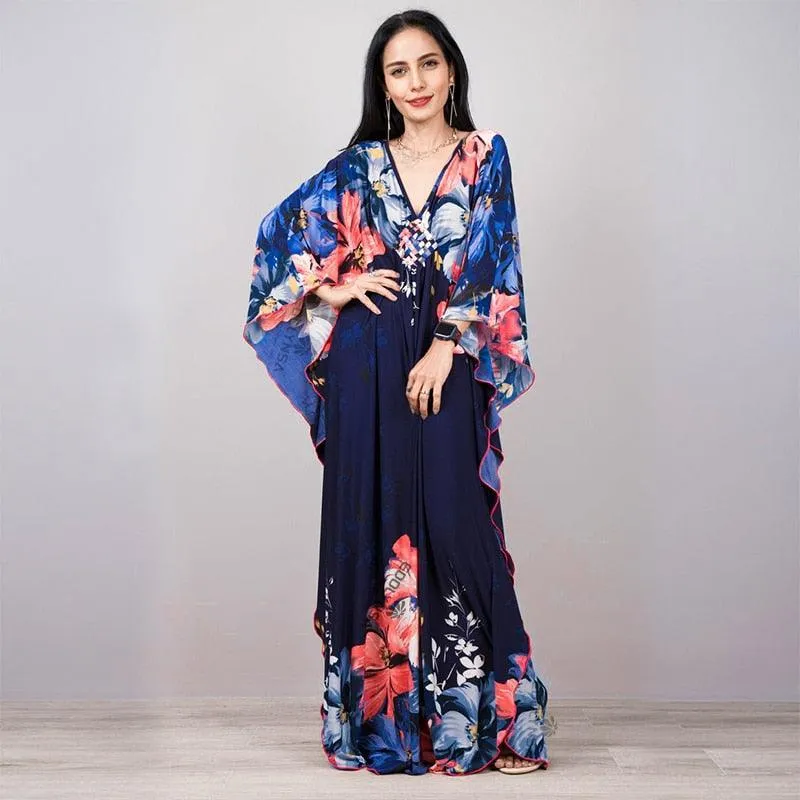 Batwing Sleeve Tunic Women Beachwear Style Kaftan Dress