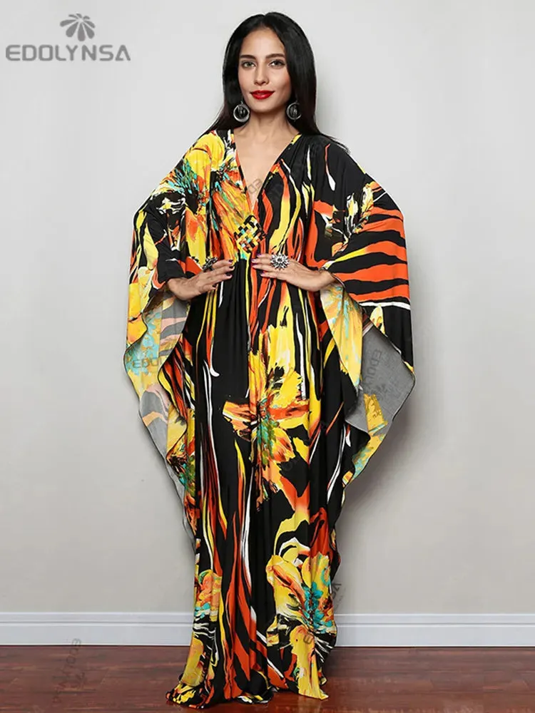Batwing Sleeve Tunic Women Beachwear Style Kaftan Dress