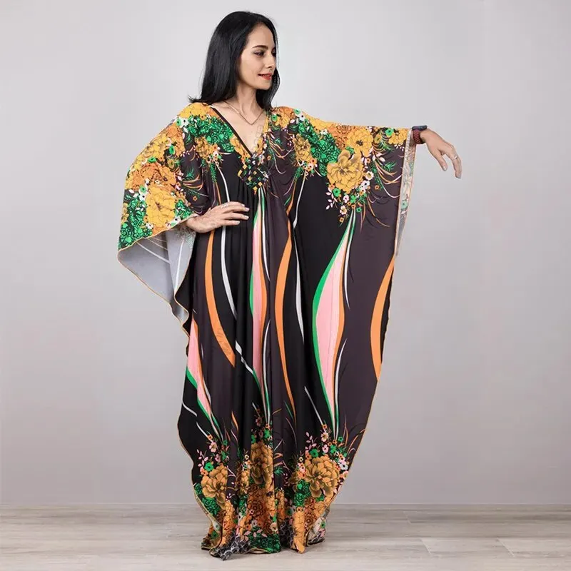 Batwing Sleeve Tunic Women Beachwear Style Kaftan Dress