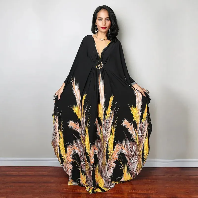 Batwing Sleeve Tunic Women Beachwear Style Kaftan Dress