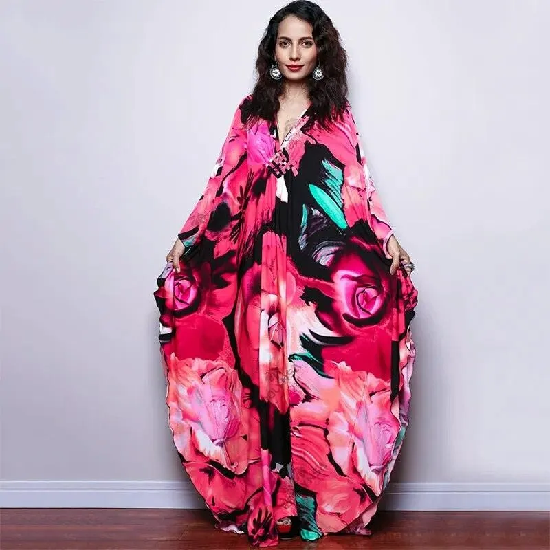 Batwing Sleeve Tunic Women Beachwear Style Kaftan Dress