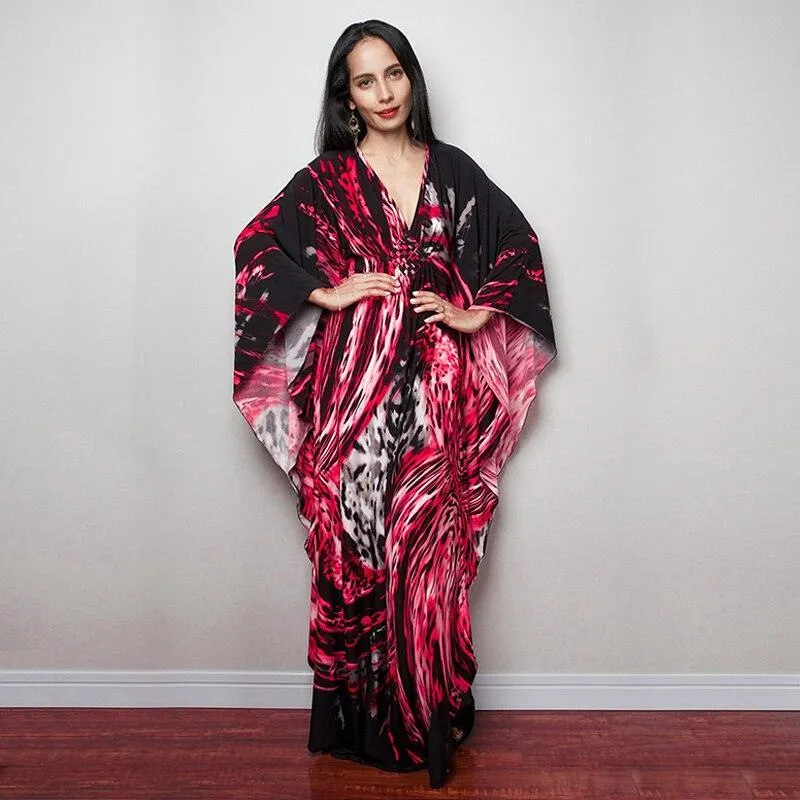 Batwing Sleeve Tunic Women Beachwear Style Kaftan Dress