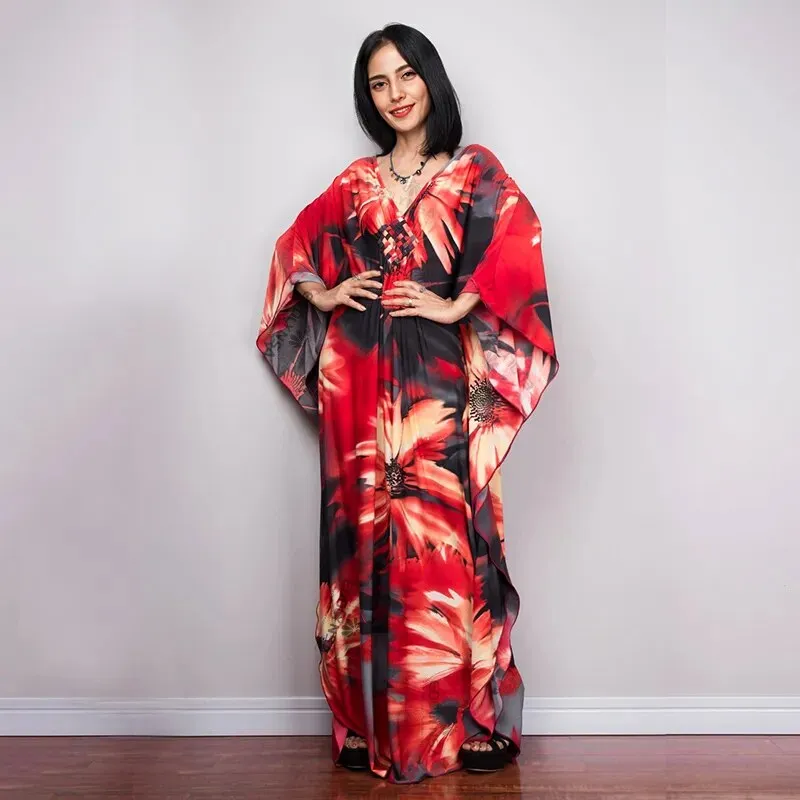 Batwing Sleeve Tunic Women Beachwear Style Kaftan Dress