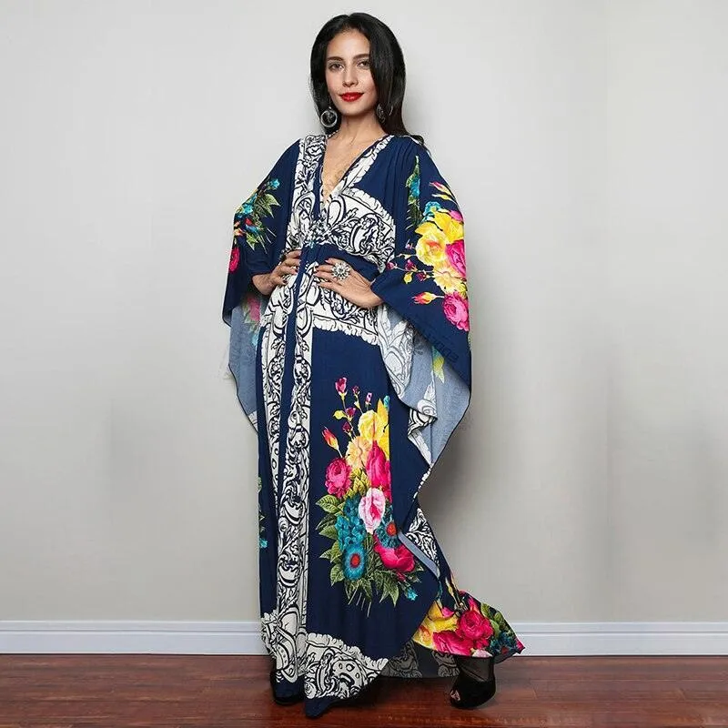 Batwing Sleeve Tunic Women Beachwear Style Kaftan Dress