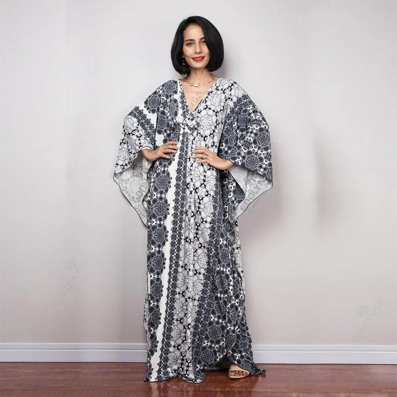 Batwing Sleeve Tunic Women Beachwear Style Kaftan Dress