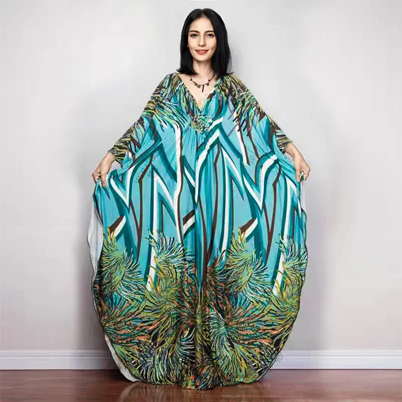 Batwing Sleeve Tunic Women Beachwear Style Kaftan Dress