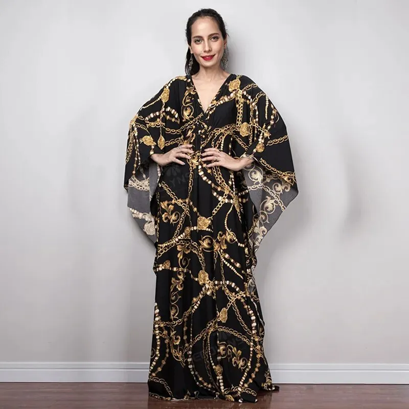 Batwing Sleeve Tunic Women Beachwear Style Kaftan Dress
