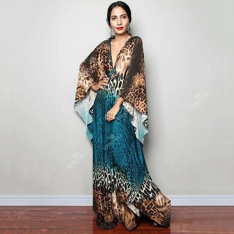 Batwing Sleeve Tunic Women Beachwear Style Kaftan Dress