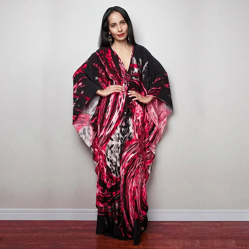 Batwing Sleeve Tunic Women Beachwear Style Kaftan Dress