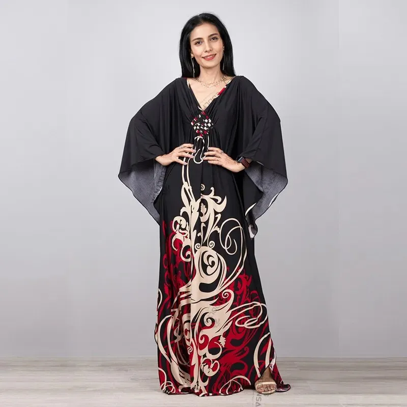 Batwing Sleeve Tunic Women Beachwear Style Kaftan Dress