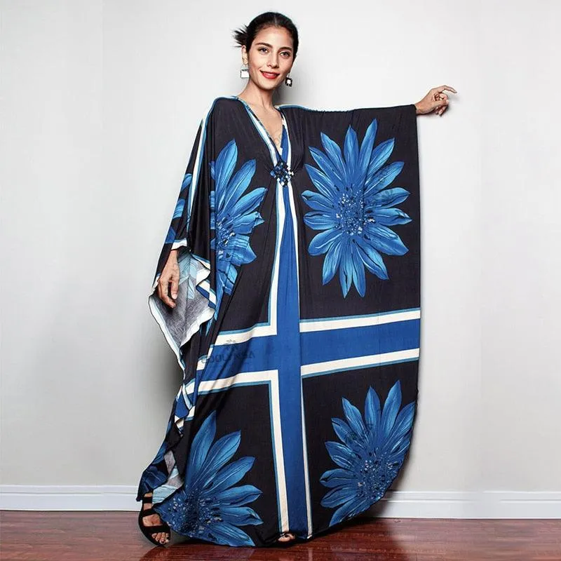 Batwing Sleeve Tunic Women Beachwear Style Kaftan Dress