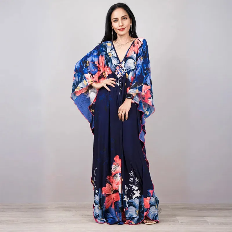 Batwing Sleeve Tunic Women Beachwear Style Kaftan Dress