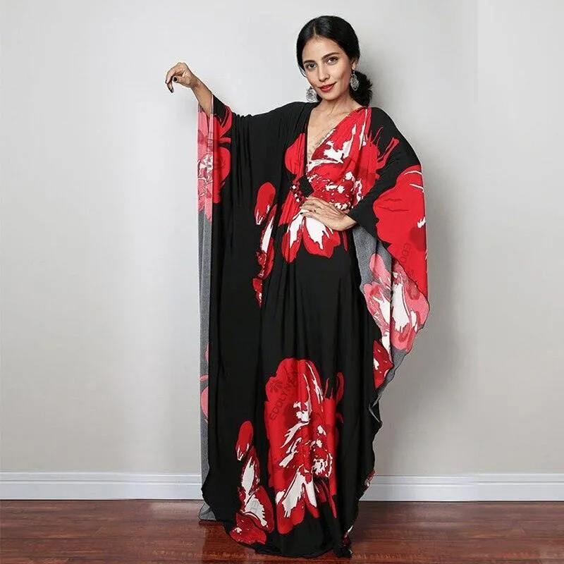 Batwing Sleeve Tunic Women Beachwear Style Kaftan Dress