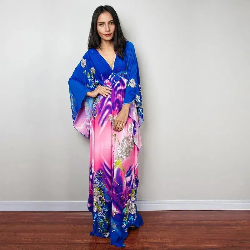 Batwing Sleeve Tunic Women Beachwear Style Kaftan Dress
