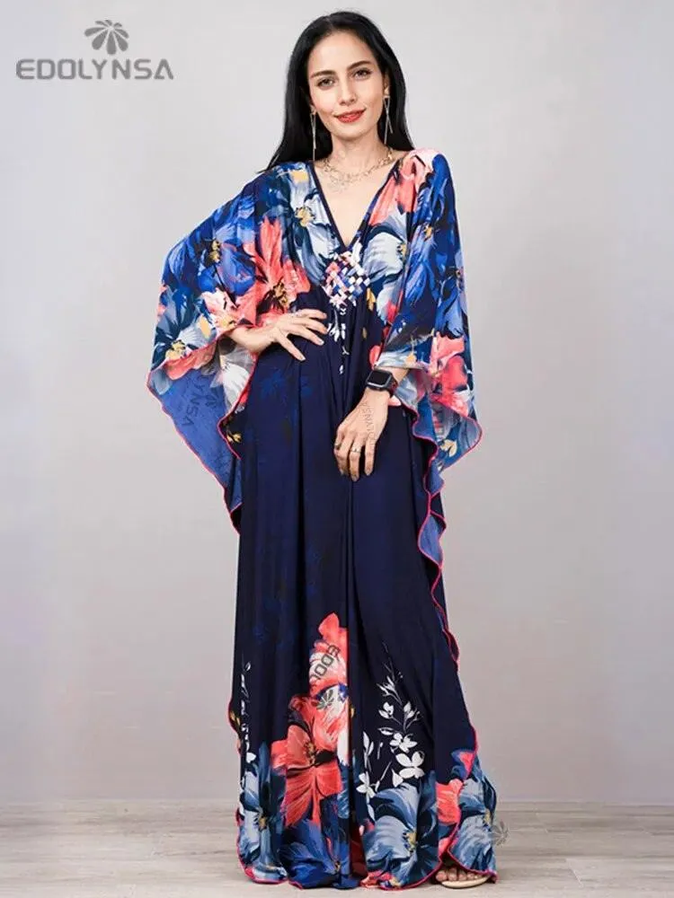 Batwing Sleeve Tunic Women Beachwear Style Kaftan Dress