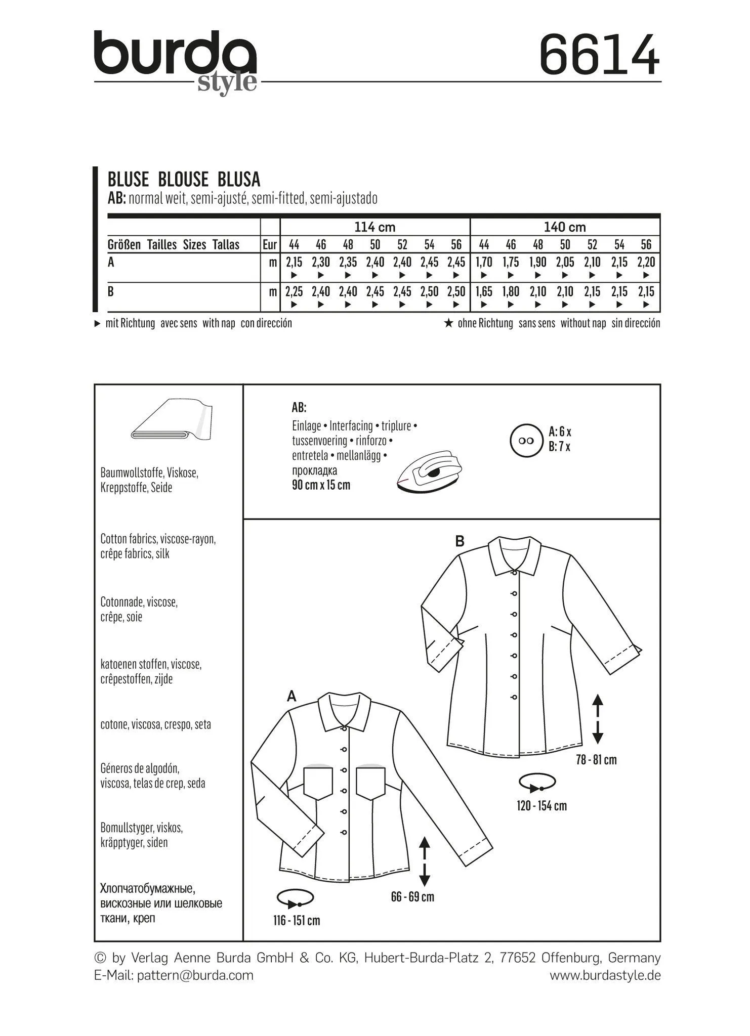 BD6614 Burda Style Pattern 6614 Blouse