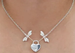 BDSM Submissive Minimalist Locking Day Collar Lovers & Couples  Solid 925 Sterling Silver Double Dragonfly    g5