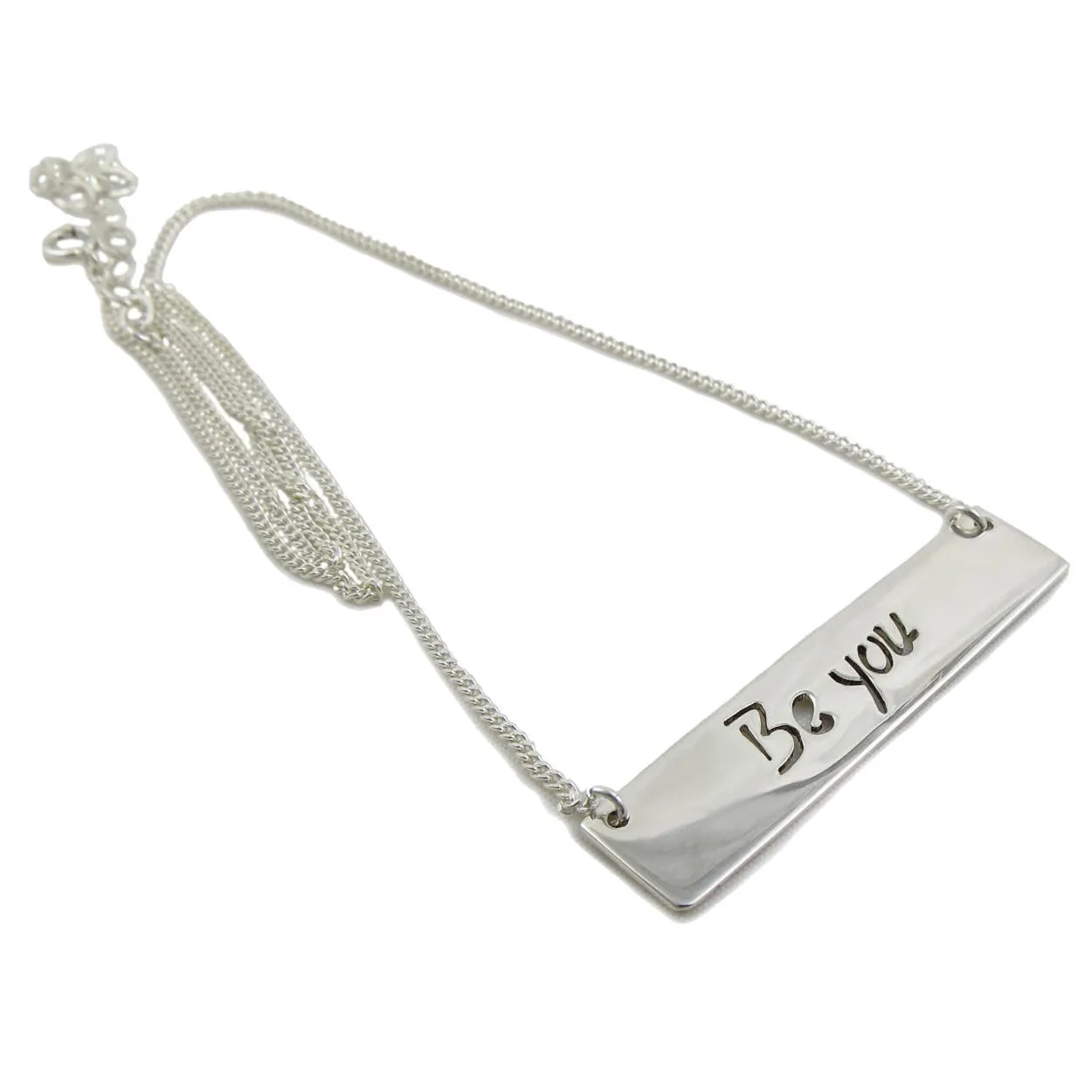 Be You 925 Sterling Silver Tag Bar Message Necklace