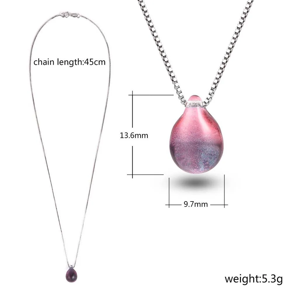 Beach Ocean Sea Necklace With Mermaid Teardrop Glass Pendant
