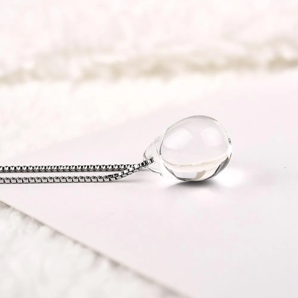 Beach Ocean Sea Necklace With Mermaid Teardrop Glass Pendant