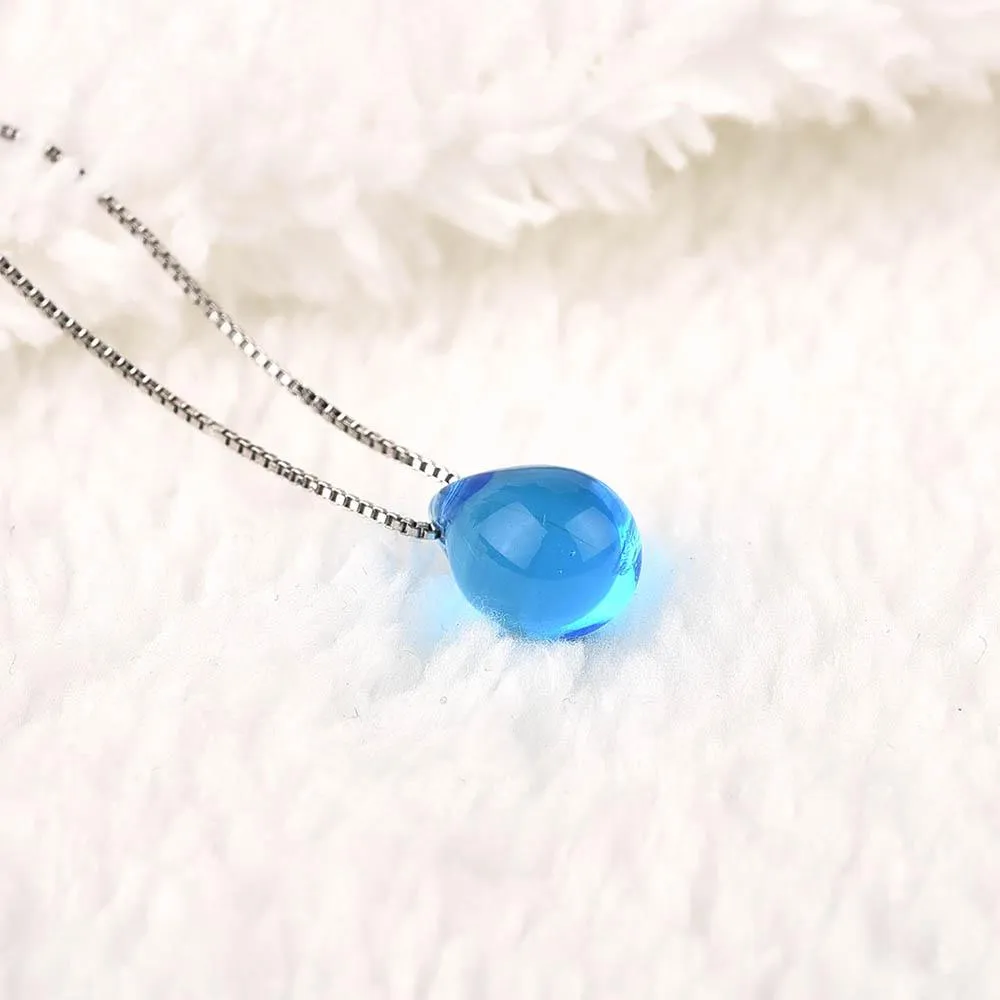 Beach Ocean Sea Necklace With Mermaid Teardrop Glass Pendant