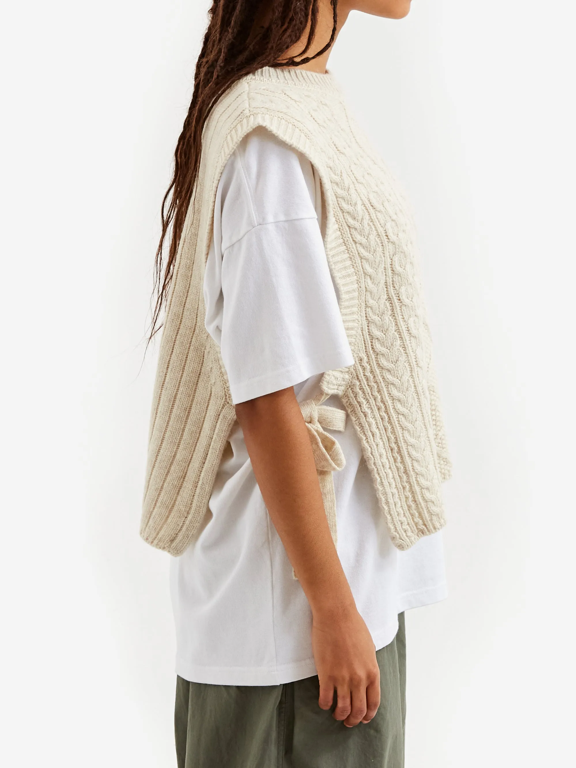 Beams Boy Alan Side Ribbon Vest - Off White