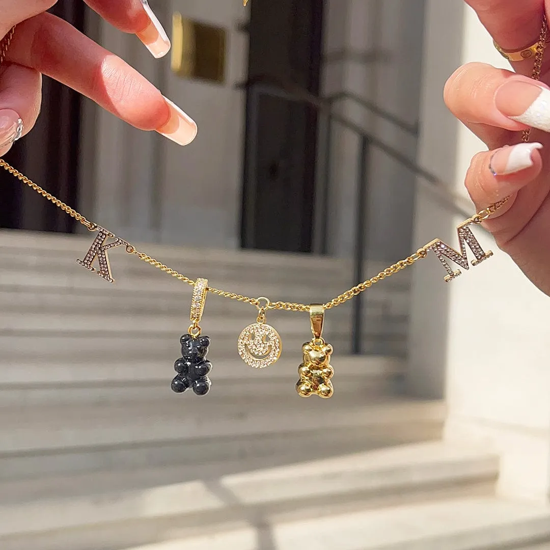 Bear club initial necklace