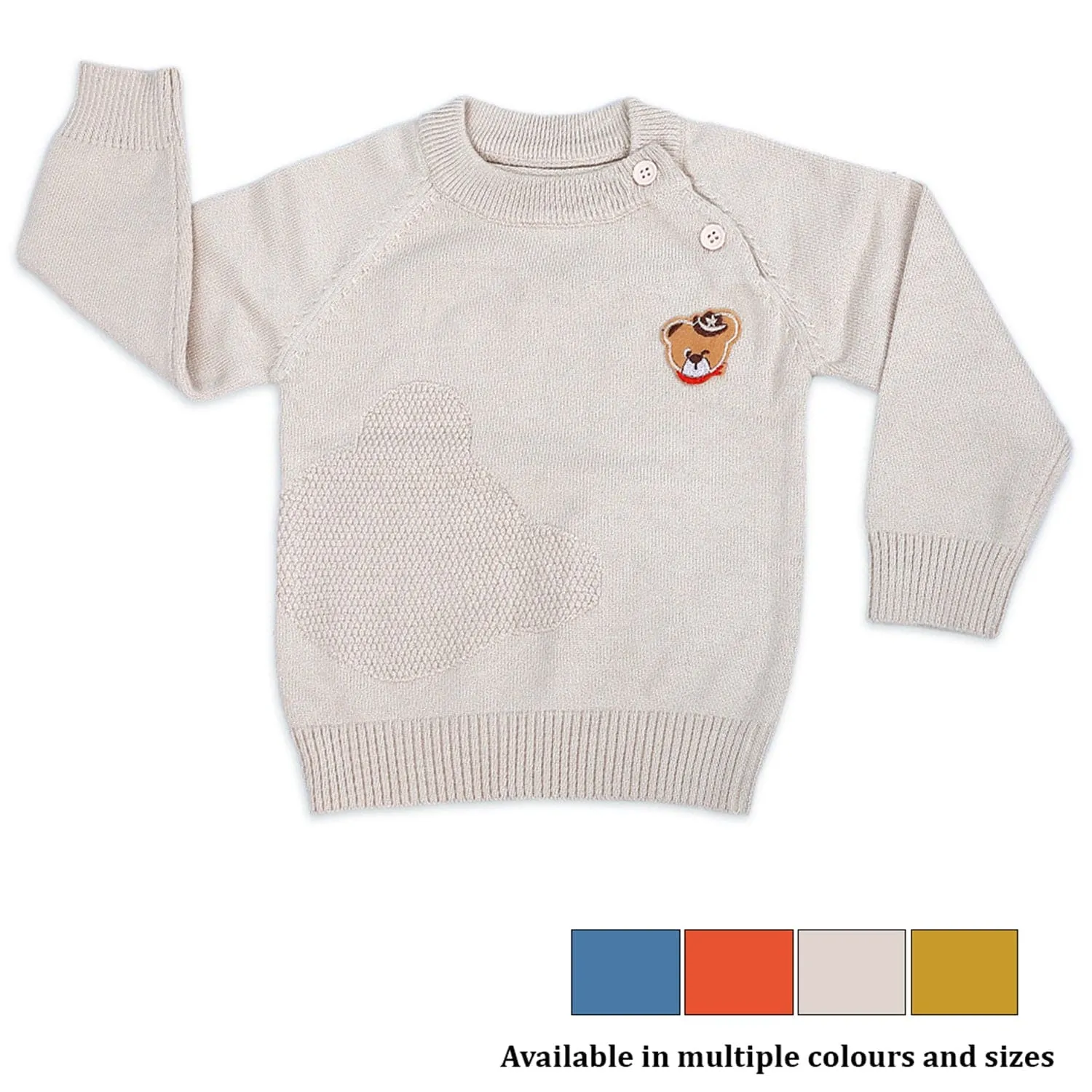 Bear Embroidery Premium Full Sleeves Knitted Sweater - White