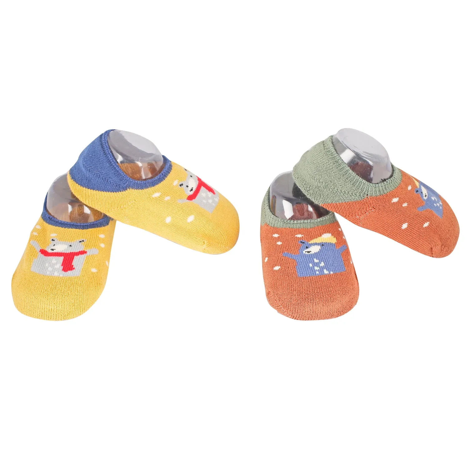 Bear In Snow Yellow And Brown 2 Pk Socks