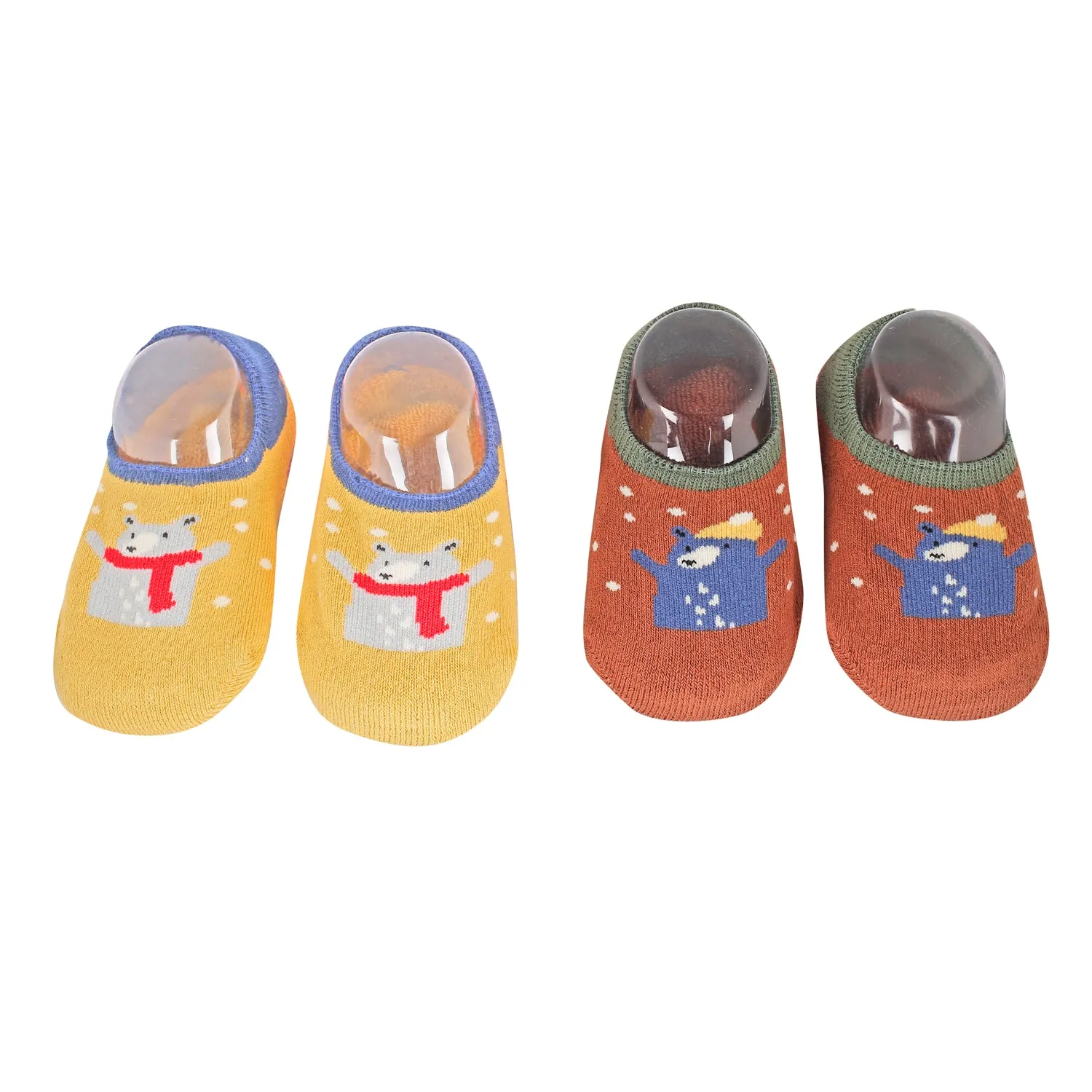 Bear In Snow Yellow And Brown 2 Pk Socks