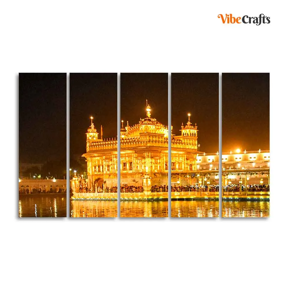 Beautiful Golden Temple Canvas Wall Painting of Five Pieces