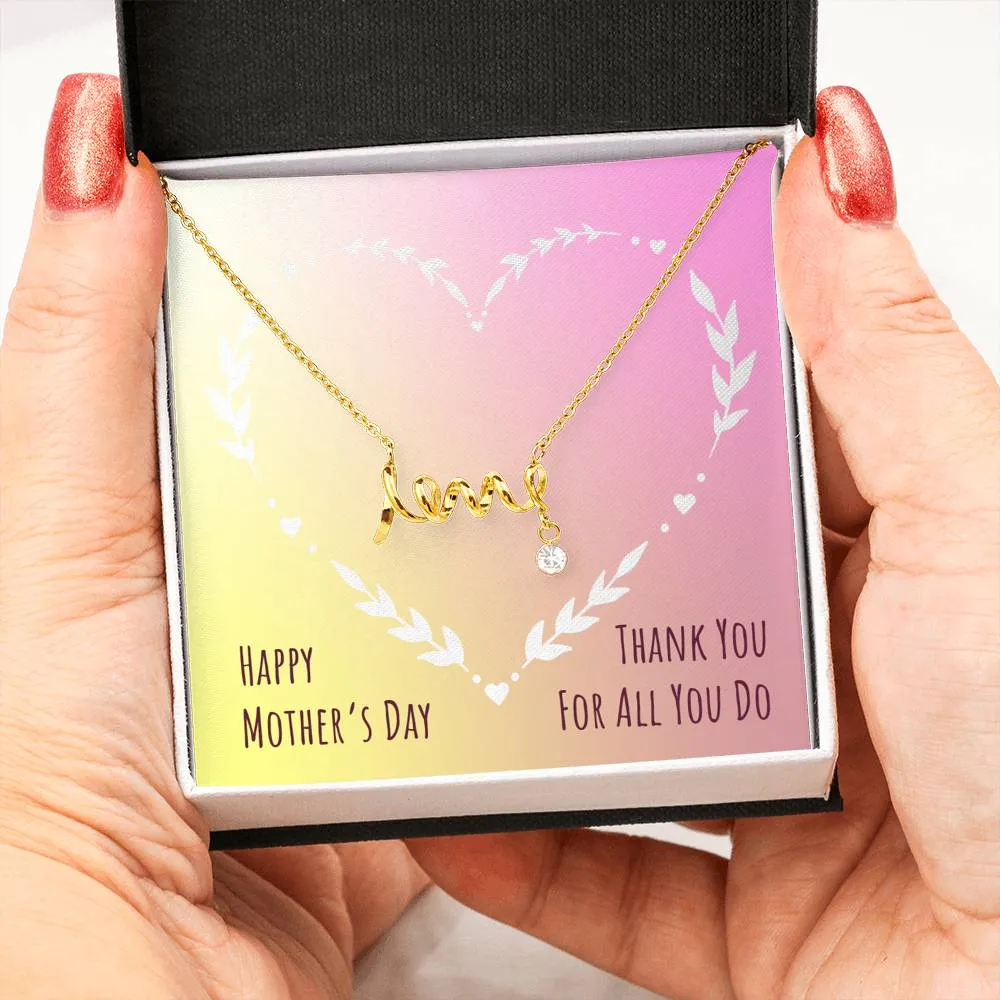 Beautiful Stone Love Scripted Necklace Mothers Day Gift With Happy Mother's Day Wish Card