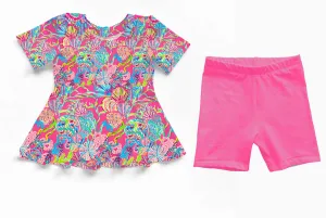 Beautifully Bold Lover's Coral - Bamboo Short Sleeve & Shorts Peplum Set