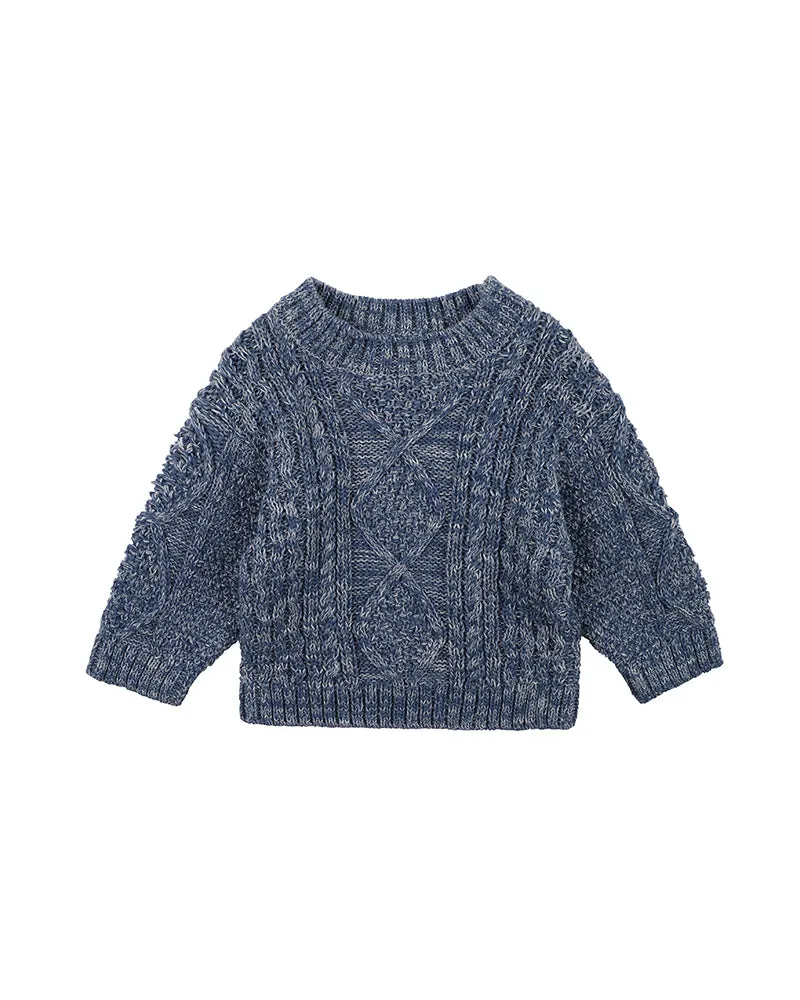 Bebe Blair Blue Cable Jumper - Blue/Grey (Size 000-5)